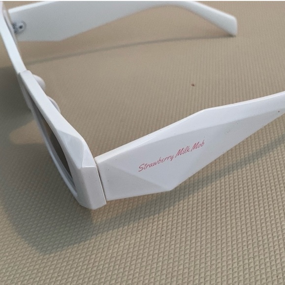 Strawberry Milk Mob White Rectangular Sunglasses - Picture 5 of 9